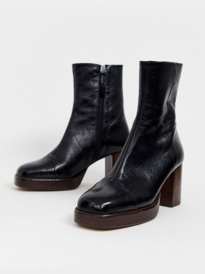 Asos Design Reunion Premium Leather Platform Boots In Black