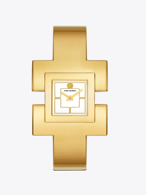 T Bangle Watch, Gold-tone/cream, 25 Mm