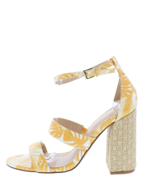 Natya Yellow Open Toe Ankle Strap Woven Block Heel