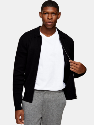 Black Knitted Bomber Jacket