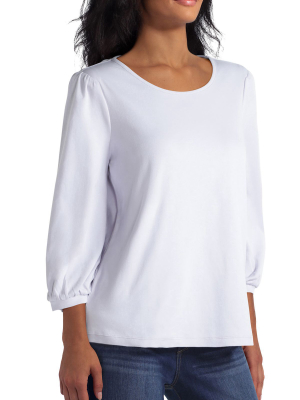 Isaac Mizrahi Puff Sleeve Cotton Pullover Top