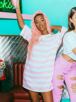 Baby Pink Stripe Oversized Boyfriend T Shirt Dress