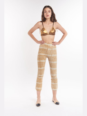 Tan Tie Dye Suede Crop Flare Pant