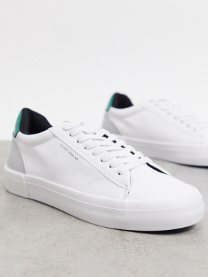 Bershka White Sneakers With Contrast Green Panel