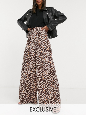 Verona Wide Leg Pants With Belted Waist In Leopard Print