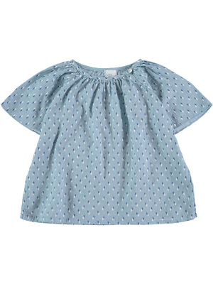 Buho Lulu Blouse - Aqua/white