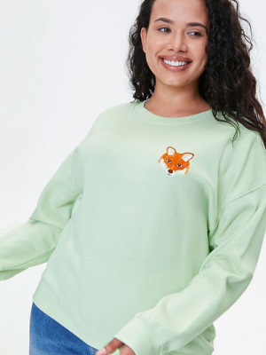 Plus Size Embroidered Fox Sweatshirt