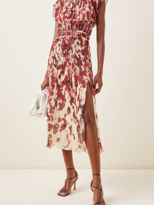 Angi Printed Plissé Midi Dress