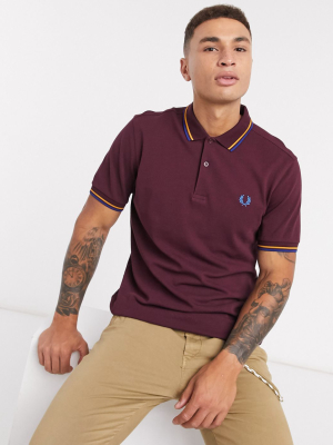 Fred Perry Twin Tipped Polo In Burgundy/gold