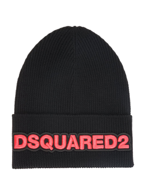 Dsquared2 Mens Logo Patched Ribbed Beanie