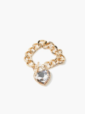 Faux Gem Heart Pendant Bracelet