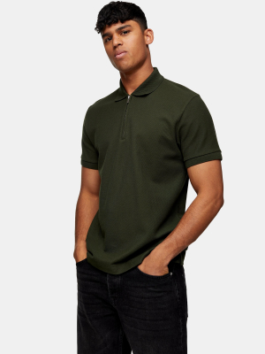 Khaki Pique Zip Polo