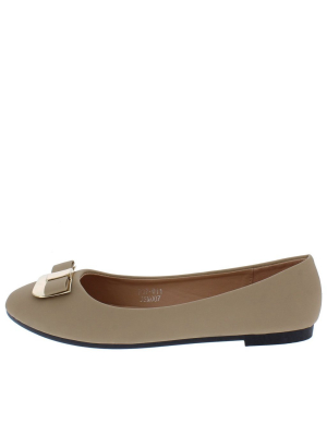 Hailey146 Beige Nubuck Metallic Bow Ballet Flat