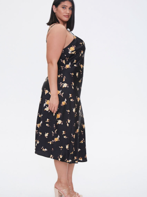 Plus Size Floral Slip Midi Dress