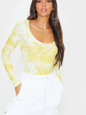 Pale Yellow Acid Wash Slinky Rib Long Sleeve...