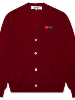 Comme Des Garcons Play Double Heart Cardigan - Burgundy