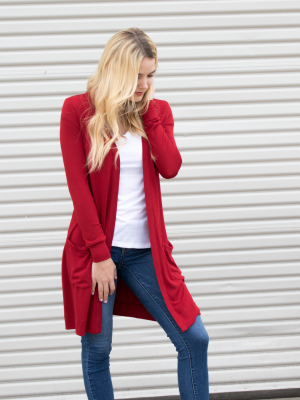 Long Pocket Cardigan - Cranberry