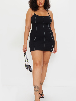 Plus Black Contrast Stitch Strappy Bodycon Dress