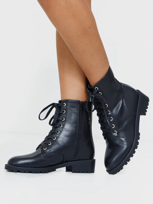 Black Basic Pu Biker Boots