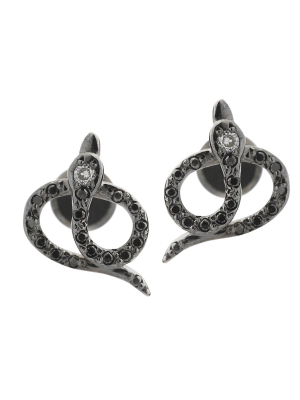 Snake Studs Pave W-ox-bd-d