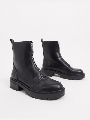 Pull&bear Patent Boot With Zip In Black