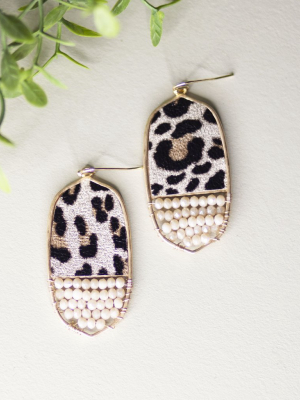 Oval Leopard Beaded Earrings