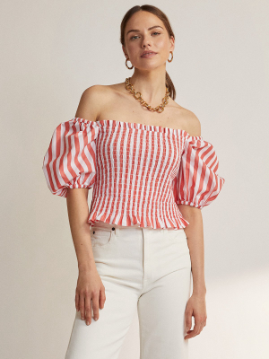 Carmilla Striped Cotton Shirred Top