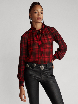 Plaid Tie-neck Blouse