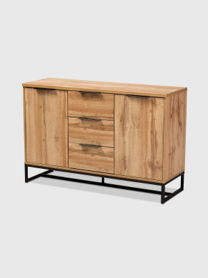 Reid Wood & Metal 3 Drawer Sideboard Buffet Oak/black - Baxton Studio