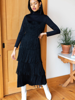 Fringe Midi Dress - Black