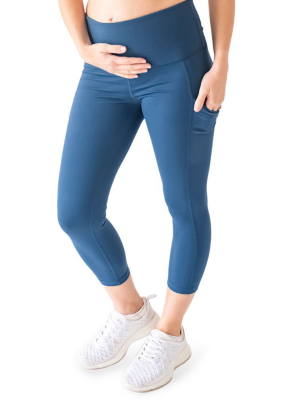 Martina Maternity & Postpartum Support Crop Leggings | Pocket Style - Storm