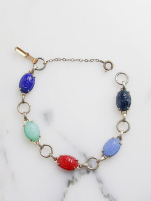 Vintage 1950s Semi-precious Gemstone Scarab Bracelet