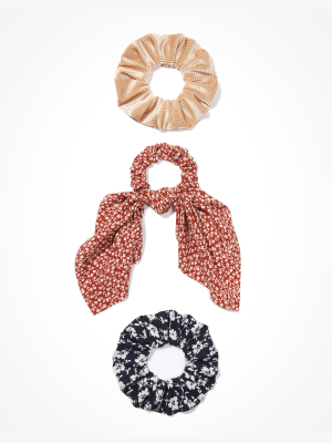 Aeo Floral + Velvet Scrunchies 3-pack