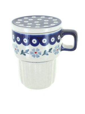 Blue Rose Polish Pottery Blue Violet Large Mug With Lid