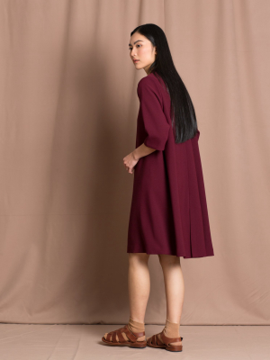 Marya 3/4 Sleeve A-line Dress - Burgundy