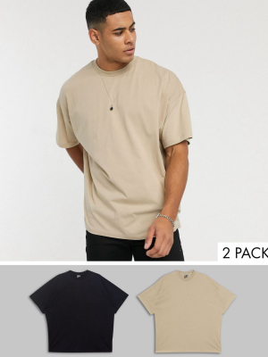 Asos Design 2 Pack Oversized T-shirt With Crew Neck