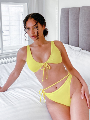 Candypants Tie Front Crop Bikini Top In Yellow