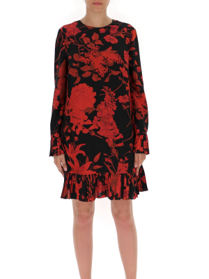 Valentino Floral Print Pleated Dress