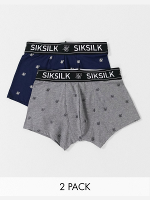 Siksilk Logo Taped 2 Pack Boxer Shorts In Navy And Gray