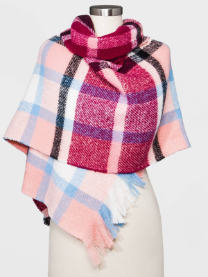 Women's Plaid Blanket Scarf - A New Day™ Pink