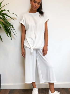 Cream Ribbed High Waist Culottes