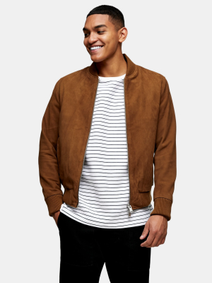 Selected Homme Brown Bomber Suede Jacket