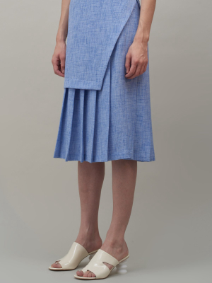 Midi Pleated Skirt - White / Cobalt Melange