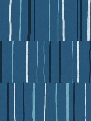 Block Lines Wallpaper In Blueberry, Midnight, And Blue Skies From The Living With Art Collection By Seabrook Wallcoverings