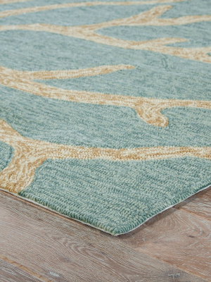 Coral Indoor/ Outdoor Abstract Teal & Tan Area Rug