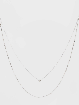 Sterling Silver Beaded Double Layered Necklace - A New Day™ Silver