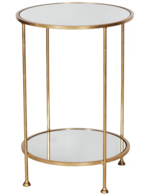 2 Tier Gold Leafed Side Table With Plain Mirror Tops