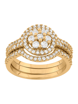 0.9 Ct. T.w. 3-piece Multi Round Cubic Zirconia Ring Set In 14k Gold Over Silver - (9)