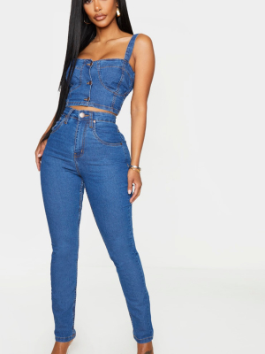 Shape Mid Blue Wash High Waist Straight Leg Jeans