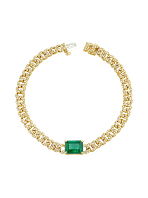 Mini Diamond Link Emerald Bracelet - Yellow Gold